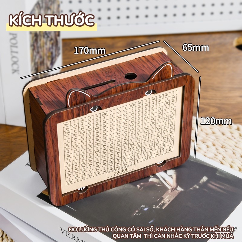 Hộp Gỗ Tiết Kiệm Mini 100 Ngày – Thiết Kế Nhiều Mẫu Đẹp, Kèm Bảng Mục Tiêu Hỗ Trợ Quản Lý Chi Tiêu Hiệu Quả