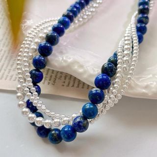 N1163 Vòng Cổ Ngọc khoá nam châm cao cấp, mix đá thiên thanh và ngọc nhân tạo 4 sợi