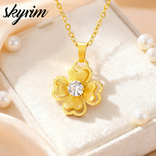 SKYRIM Đơn Giản Thanh Lịch Vòng Cổ Bốn Lá Cỏ Ba Lá Kim Cương Mặt Dây Chuyền Trang Sức Thời Trang Cho Nữ