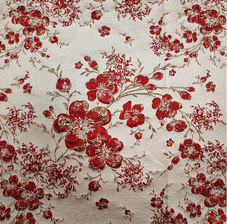 Lụa vàng hoa mai dập nổijacquard - liệu cho đầm và áo khoác nữ, phù hợp DIY
