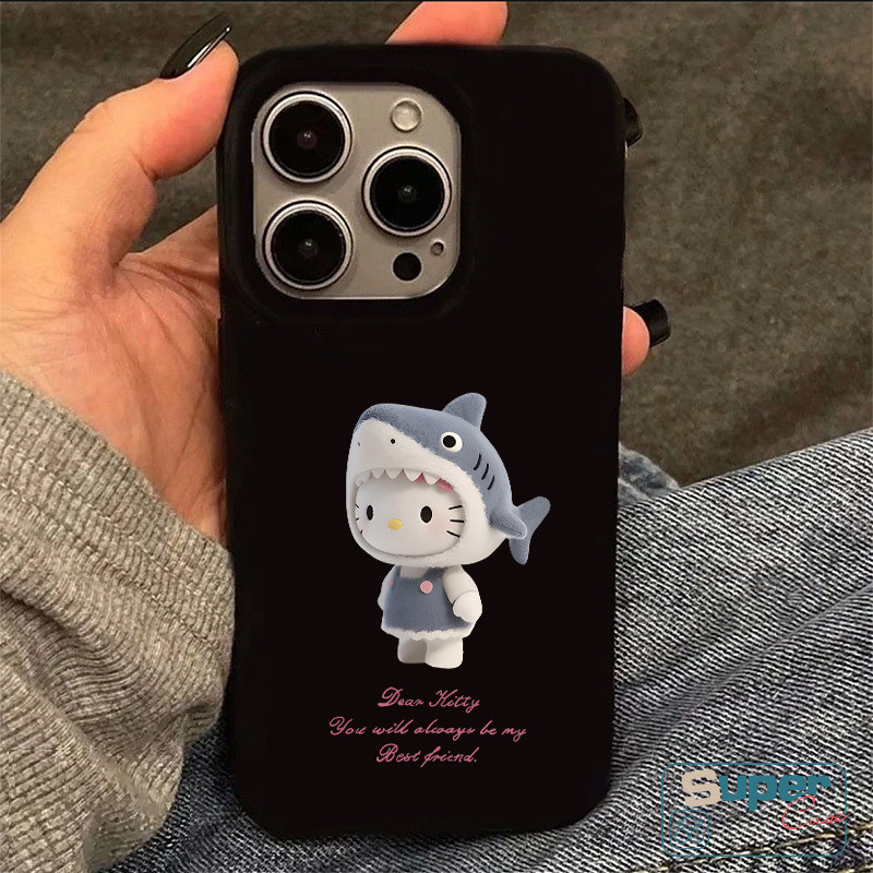 Ốp Lưng Tương Thích Cho IPhone 11 16 17 15 13 14 12 Pro Max Air 15 14 17 13 12 16 Pro 14 6s 7 8 16 15 Plus XR XS Max SE 2020 Thời Trang Dễ Thương Hello Kitty Cá Mập Chấm Bi Mũ mềm hình mèo