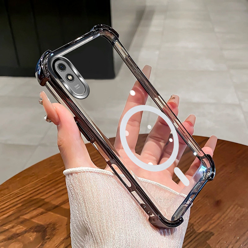 Ốp Lưng Cho Redmi 9A Từ Tính Không Dây Trong Suốt Bốn Góc Chống Sốc Bảo Vệ Ống Kính Ốp Điện Thoại SJSFDDR