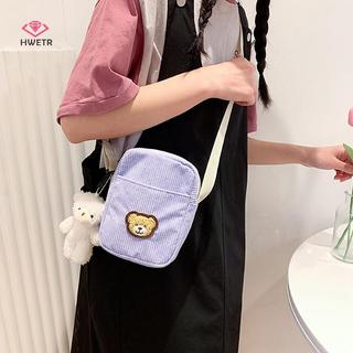 HWETR Di Động Corduroy Gấu Điện Thoại Túi Đeo Ngang Điện Thoại Di Động Ví Đựng Tiền Xu Thời Trang Túi Nhỏ Vải Thắt Túi Mới
