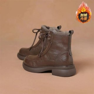 Giày bốt ngắn nữ ngón chân tròn Giày bốt Martin buộc dây sang trọng