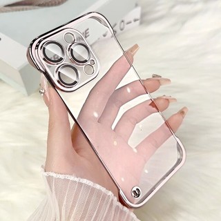 Ốp điện thoại trong suốt PC không viền sang trọng iPhone 11 12 13 14Pro Max Được trang bị bảo vệ màng ống kính Vỏ cứng chống sốc