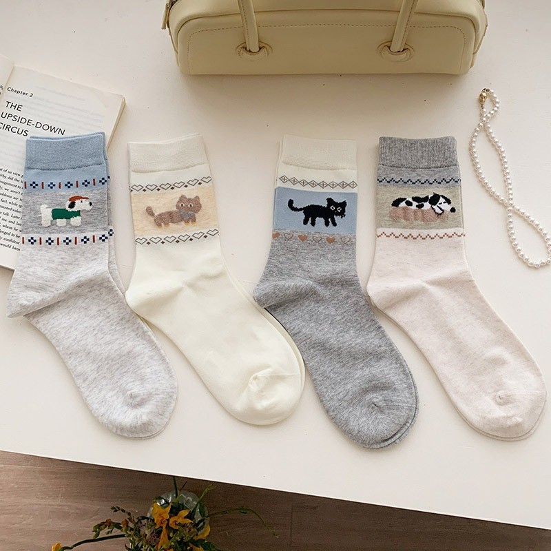 Tất nữ cotton nguyên chất họa tiết hoạt hình đáng yêu, phù hợp mùa hè