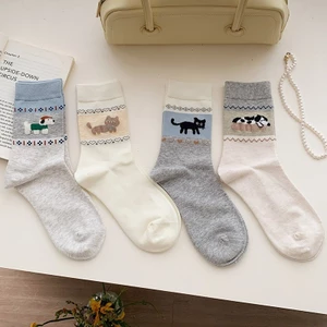 Hoạt Hình Dễ Thương Chó Con Mèo Con Tất Nữ Mùa Hè Giữa Ống Tất Cotton Nguyên Chất Ins Hợp Thời Trang Phiên Bản Hàn Quốc