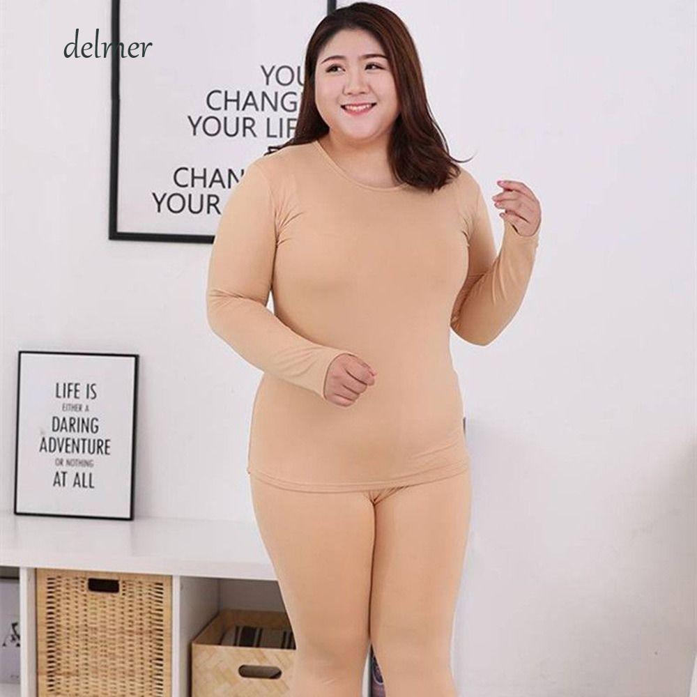 DELMER Quần Lót Giữ Nhiệt Mùa Thu Ấm Áo Cổ Tròn Quần Dài Tay Top Nhiệt Bộ Quần