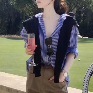 Áo sơ mi bigsize nữ  dài tay kẻ sọc phối khăn thủy thủ dễ thương xinh xắn phong cách Hàn Quốc 50-93kg A328+A195
