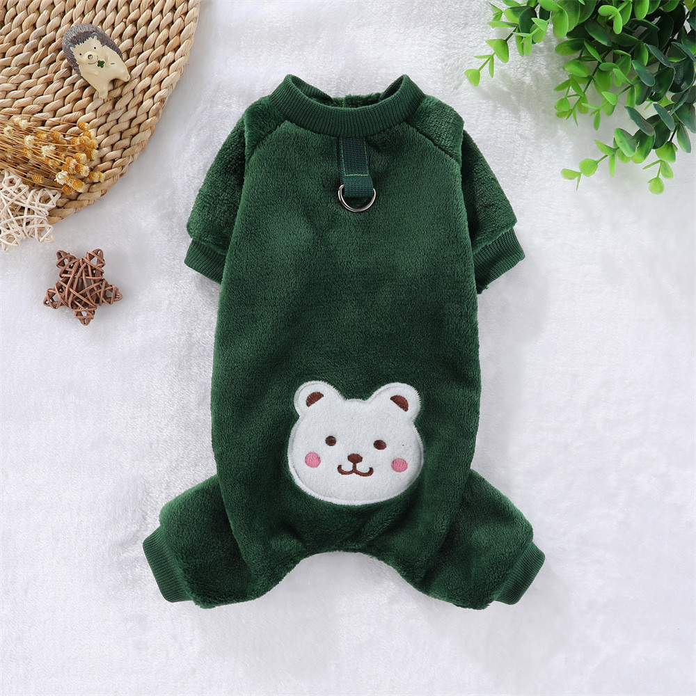 【Ready Stock】 Pet Warm Thickened Flannel Four Legs Autumn and Winter Puppy Dog Cat Teddy Traction Hooded Clothes Supplies Clothing KVCJ