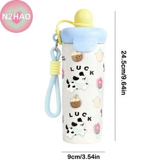 N2HAO Hoạt Hình Di Động Cốc Hút Chân Không Dung Tích Cao Có Dây Nâng 316 Thép Không Gỉ Cốc Chai Nước Cách Nhiệt Bé Trai Và Bé Gái n