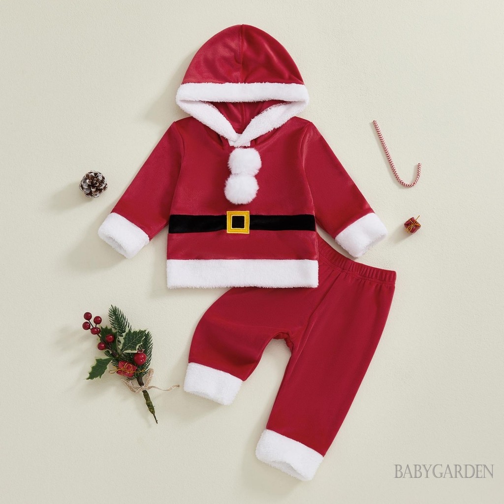 0-5 Tuổi Bé Trai Ông Già Noel Trang Phục Dài Tay Có Mũ Trùm Đầu Có Quần Bộ Giáng Sinh