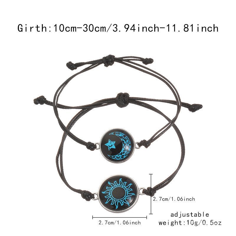 Thời trang phong cách mới Sun Moon Lovers Time Gems [Dạ quang] Vòng tay đôi, Phù hợp với mọi trận đấu [Hand-Woven] Vòng tay
