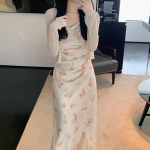 đầm xinh hoa nhí 2 dây mùa hè hở lưng dáng dài đi xẻ tà biển đầm bigsize nữ che bụng mỡ dự tiệc sang chảnh