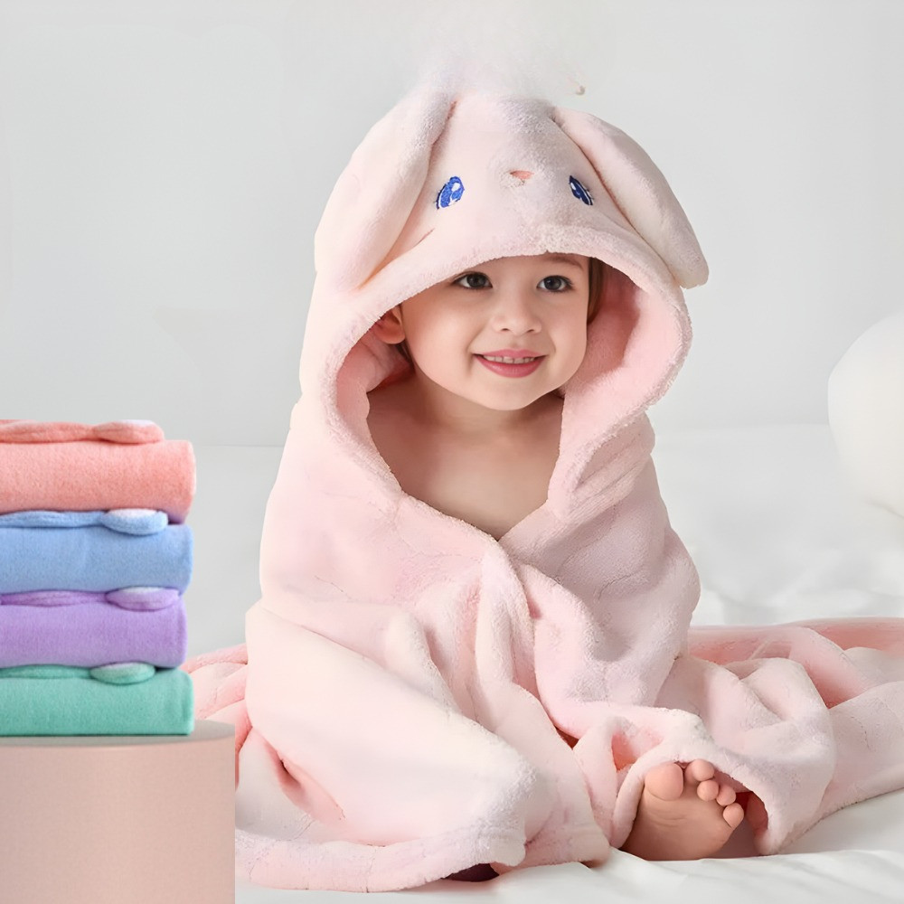 Khăn Tắm Choàng Có Mũ Đội Hình Thú DINO, Áo Choàng Ủ Lông Cotton Mềm Mịn, Thấm Hút Nước Cho Bé
