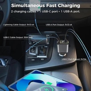2025 Sạc xe hơi 120W Bộ sạc nhanh 4 trong 1 Bộ sạc xe hơi có thể thu vào IOS dan Type-c (Bộ sạc di động có thể thu vào)