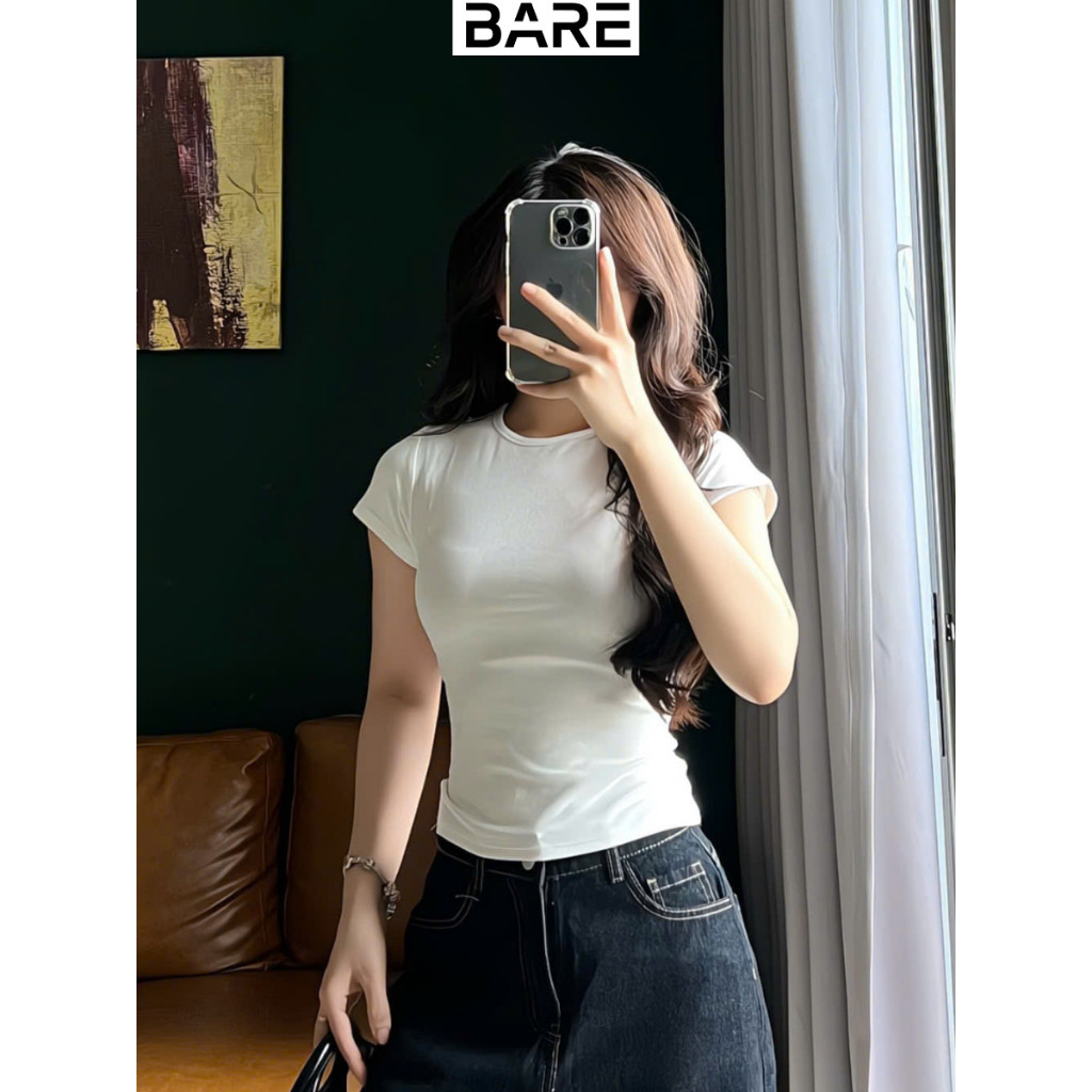 Áo ôm body cổ tròn basic vải thun zip lụa thắt eo, Áo thun nữ babytee tay ngắn dễ thương _AT037
