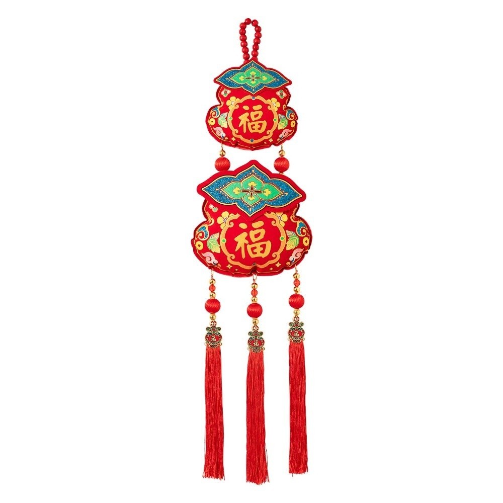 Hàng Năm MARGREDY Treo Trang Trí, Mặt Dây Chuyền Chuông Hạt Gỗ Dây Đồ Trang Trí Lễ Hội, Với Tua Rua Phong Cách Trung Hoa Lá Vàng Dập Nổi Không Khí Vật Dụng Trang Trí