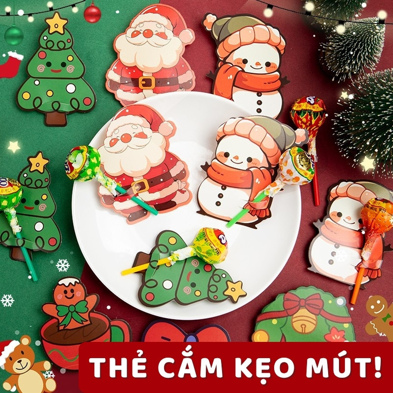 Quà giáng sinh thẻ giấy cài kẹo mút - Quà Tặng Cho Bé set 60 Combo đồ.  làm quà tặng ngày lễ cho bé thật xinh