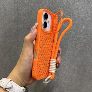 Đi kèm dây buộc cho iPhone 17 16 Pro Max 15 Plus 14 13 12 11 Vỏ tản nhiệt Giá đỡ ống kính từ tính Vỏ bảo vệ silicon TPU Thẩm mỹ mềm Vỏ điện thoại chống sốc