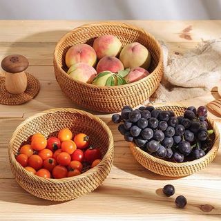 Phong Cách Mục Vụ Tự Nhiên Sáng Tạo Handmade Mây Giỏ Trái Cây Thích Hợp Cho Gia Đình Phòng Khách Phòng Ăn Ăn Ăn Nhẹ Bánh Mì Kẹo Đồ lặt vặt Giỏ Chứa Đồ