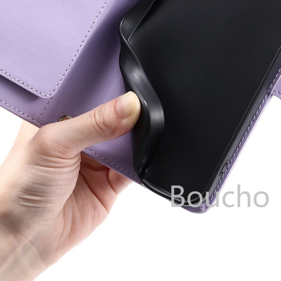 Bao Da Lật Cho iPhone Air 17 Pro 16 16e 15 14 Pro Max Plus Vòng Từ Màu Trơn Sang Trọng Túi Điện Thoại Funda Bao