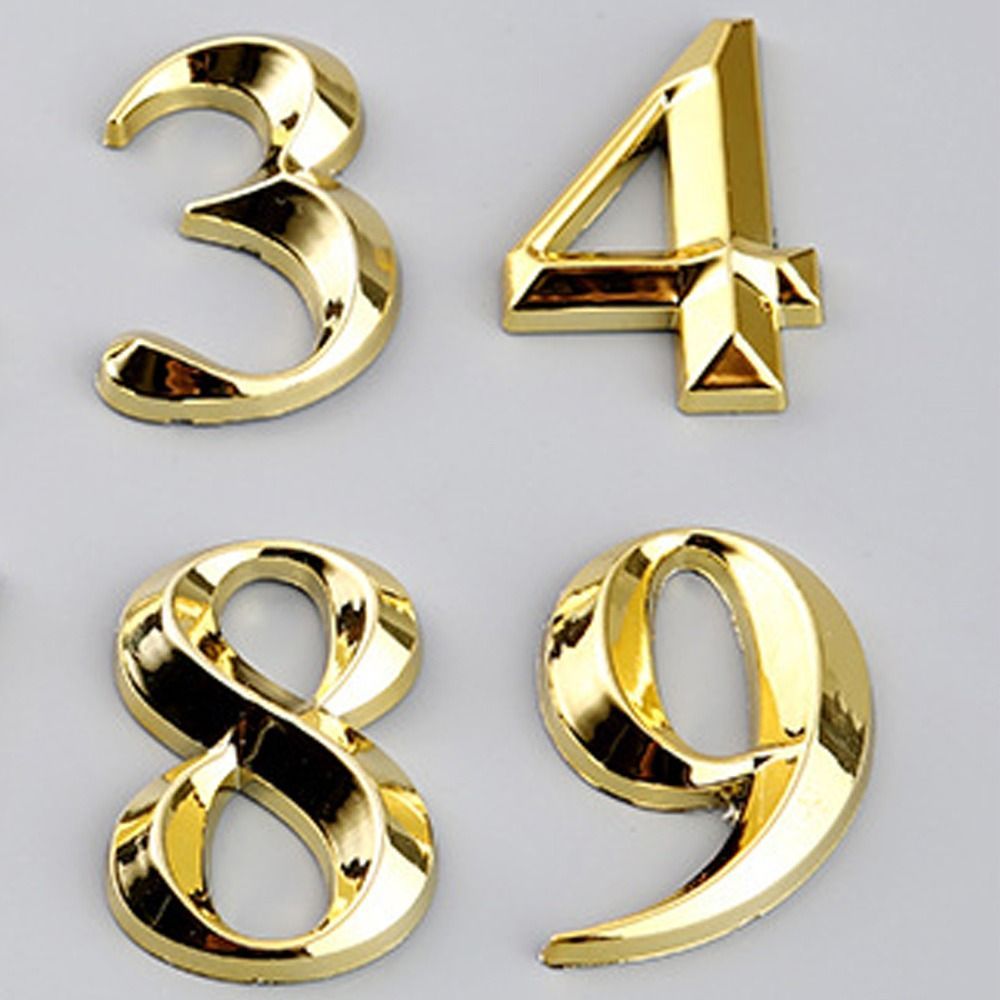 3D Số Cửa ABS Đúc Mạ Điện Tấm Số 0 Đến 9 Cửa Vàng Tự Dính Đường Phố Miếng Dán Ngoài Trời