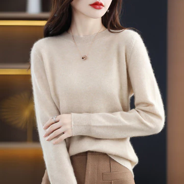 Áo len thu đông mới 100% len nguyên chất cho phụ nữ, áo len cổ tròn thấp, áo len cashmere, chống xù, áo len phổ biến
