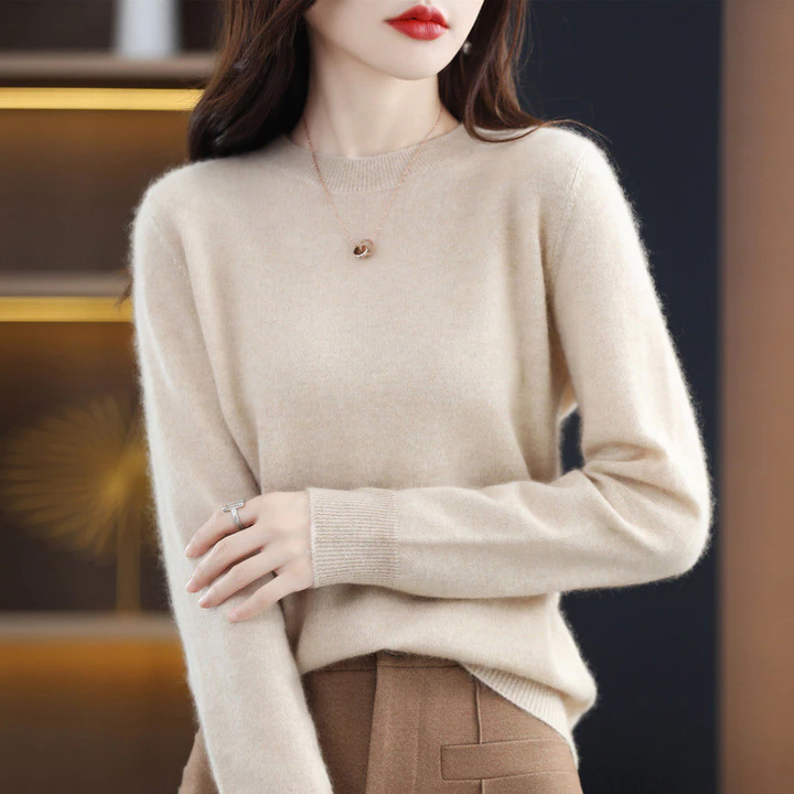 Áo len thu đông mới 100% len nguyên chất cho phụ nữ, áo len cổ tròn thấp, áo len cashmere, chống xù, áo len phổ biến