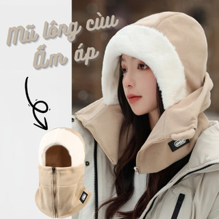 Mũ Trùm Đầu Lông Cừu Ấm Áp Mùa Đông Chất Liệu Nỉ 2 Lớp Dày Dặn Giữ Nhiệt Che Kín Cổ Giữ Ấm Toàn Diện