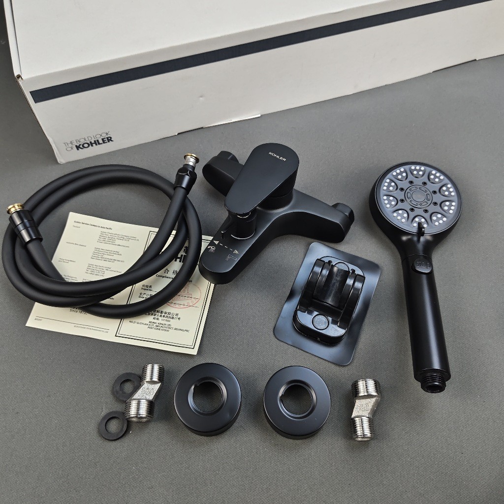 【KOHLER】Bộ vòi nước phòng tắm bằng thép không gỉ, vòi tắm ba tầng, bộ vòi tắm Dark Series, bộ thanh nâng, van trộn nước