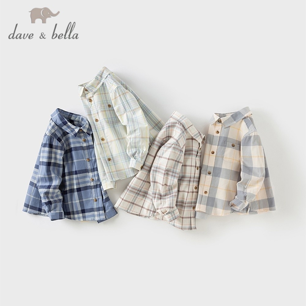 Dave Bella 9M-14Y áo sơ mi kẻ cotton bé trai áo khoác sơ mi tay dài mỏng mùa hè DB3224618