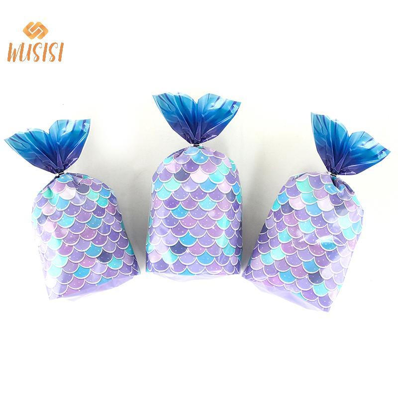 [WUSISI] 25 Chiếc Túi Quà Tiệc Nàng Tiên Cá Túi Đóng Gói Bánh Quy Kẹo Túi Đựng Đuôi Nàng Tiên Cá Cho Bé Gái Đồ Dùng Sinh Nhật Cho Bé Tắm MỚI