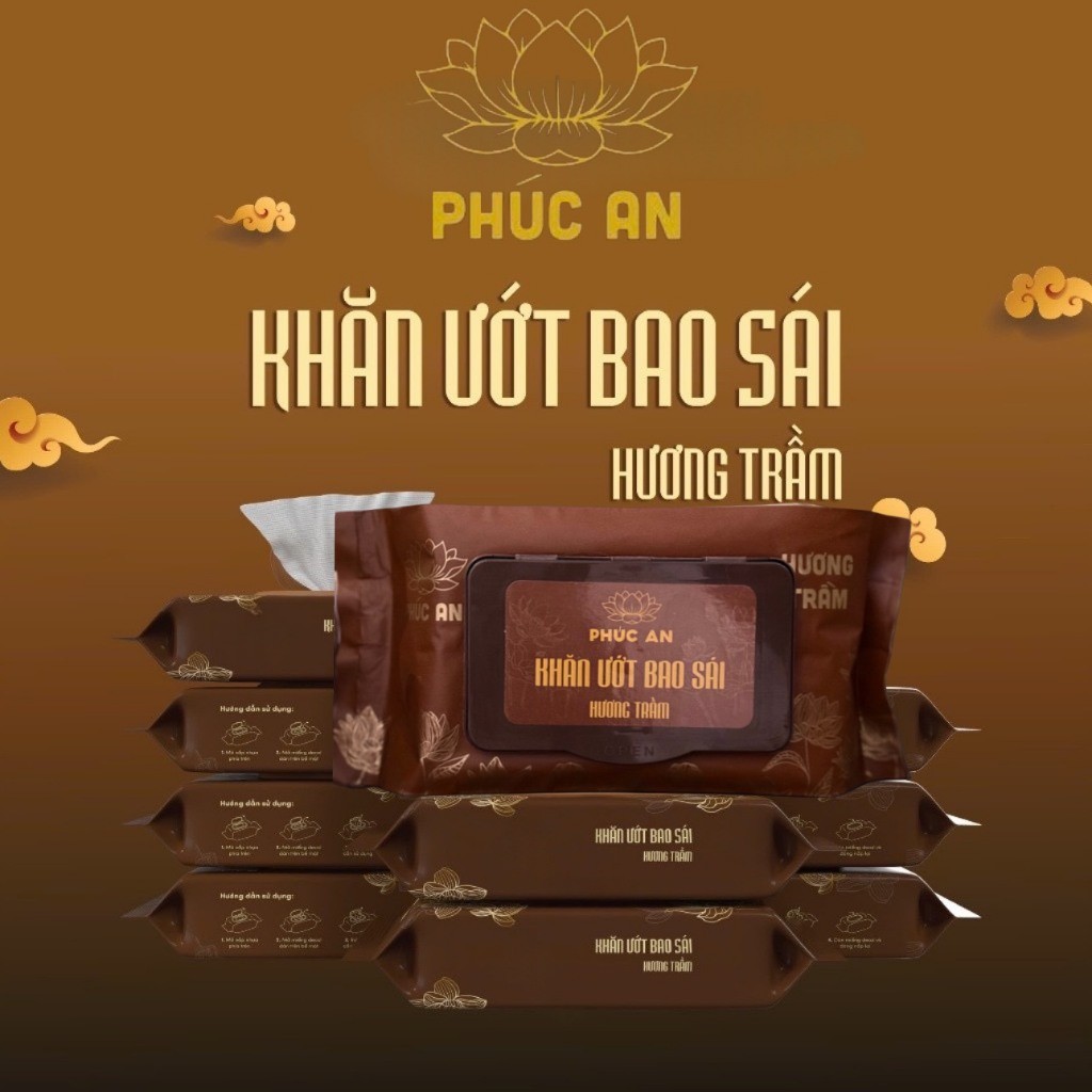 Free Ship - Thùng 10 Gói Khăn Ướt Lau Ban Thờ Phúc An,Khăn Ướt Bao Sái Hương Vị Trầm Tự Nhiên