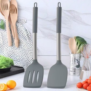 Tay Cầm Ống Thìa Silicon Hai Mảnh Bộ Chịu Nhiệt Độ Cao Nấu Ăn Thìa Chống Rò Rỉ Thìa Chống Dính Nhà Bếp
