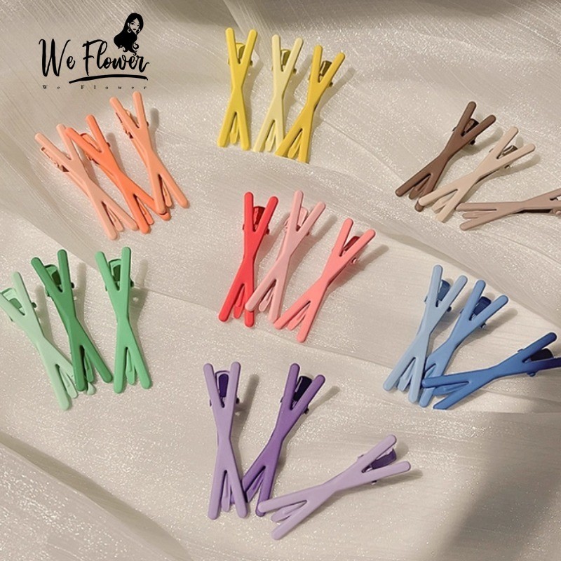 WeFlower Kẹp tóc barrette Hàn Quốc nhiều màu sắc chữ thập dành cho bé gái sử dụng hàng ngày