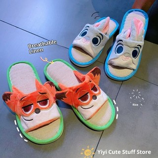 Judy Nick Style Linen Dép Hoạt Hình Hàng Hóa Trong Nhà Chống Trơn Trượt Đế Mềm Dép Sàn