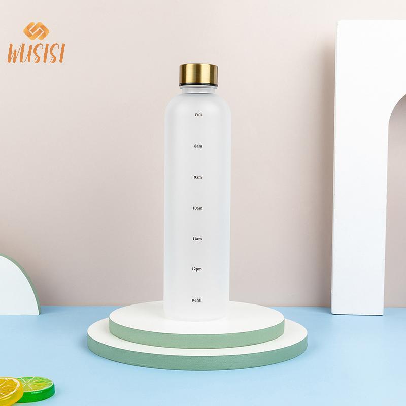 [WUSISI] Bình Nước 1L Có Dấu Thời Gian 32 OZ Thể Dục Thể Thao Du Lịch Ngoài Trời Di Động Chống Rò Rỉ Đồ Uống Không Chứa BPA Chai Nước Mờ MỚI