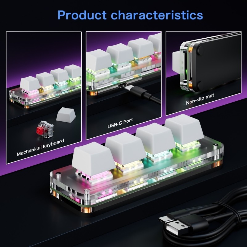MOON 4 Nút Macro Pad Bàn phím Mini có thể lập trình để hiệu quả văn phòng Khả năng tương thích rộng rãi và thiết kế di động
