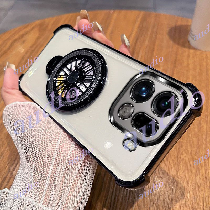 Ốp điện thoại trong suốt mạ bốn góc OPPO Find X9 Pro 5G có giá đỡ cối xay gió cho Oppo Find X9Pro FindX9 Pro 5G Ốp lưng silicon mềm chống sốc cho OPPO FindX9Pro 5G