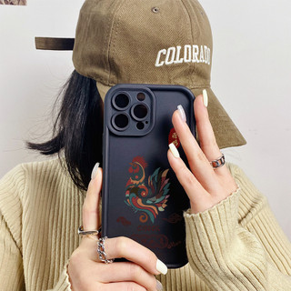 Ốp điện thoại hình con gà trống cung hoàng đạo Trung Quốc cho iPhone 17 / 16 / 15 Pro Max / 14 / 13 / 12 / 11 / Mini 7 / 8 Plus Xs X chống sốc mờ silicon mềm hình thang mắt bầu trời