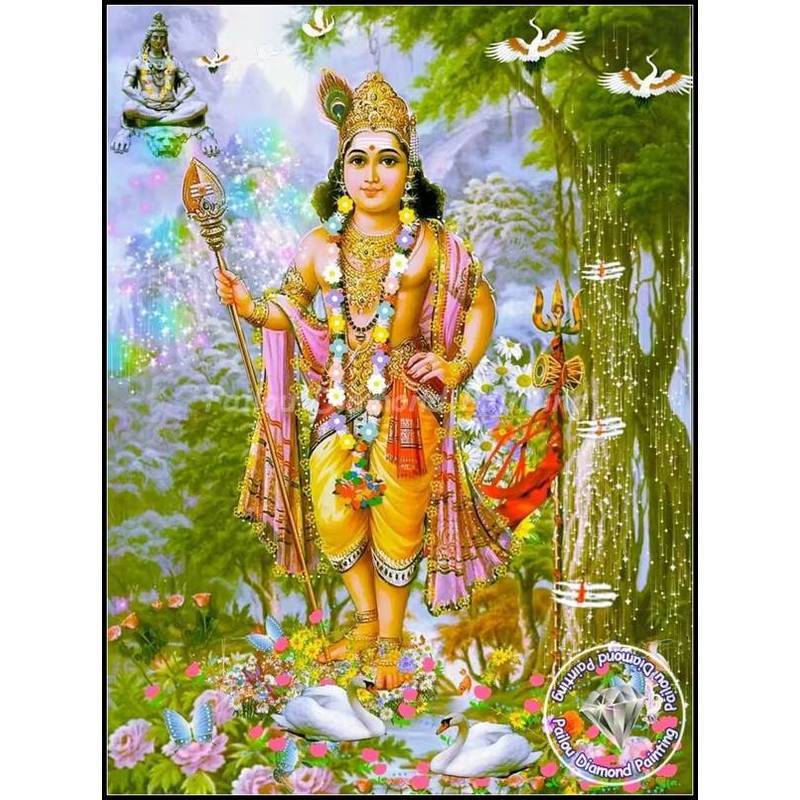 Tranh Canvas Chúa Murugan Hindu - Katharagama, Gia đình thần Shiva của Ấn Độ giáo, Trang trí nhà cửa tôn giáo (Thích hợp cho phòng khách và các kịch bản khác)