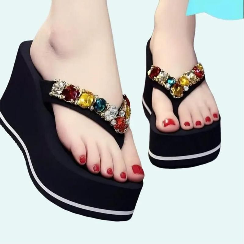 Dép Kẹp Xỏ Ngón Đẹp Đế Cao Lượn Sóng Quai Đính Đá Sắc Màu Kích Thước 5f 7f 9f 22LLIITTBB