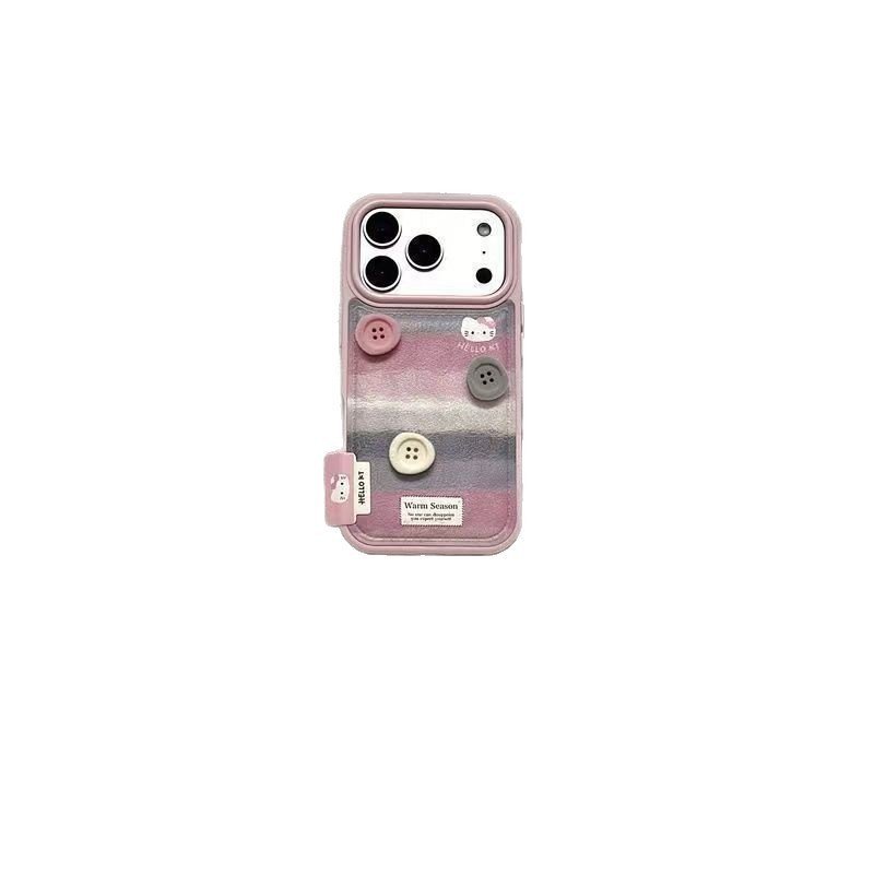 Nút ba chiều sọc màu tương phản Thích hợp cho iPhone17PROMAX Vỏ điện thoại hạt da Phong cách mới 16 / 15 / 14 Phim hoạt hình