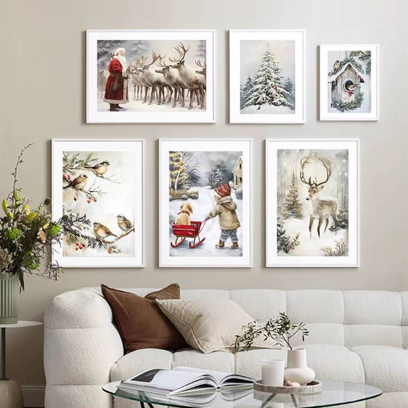 Cây Giáng Sinh Ông Già Noel Tuần Lộc Nghệ Thuật In Hình Giáng Sinh Trang Trí Quà Tặng Treo Tường Nghệ Thuật Tranh Canvas Bắc Âu Áp Phích Nhà Trang Trí Phòng Khách