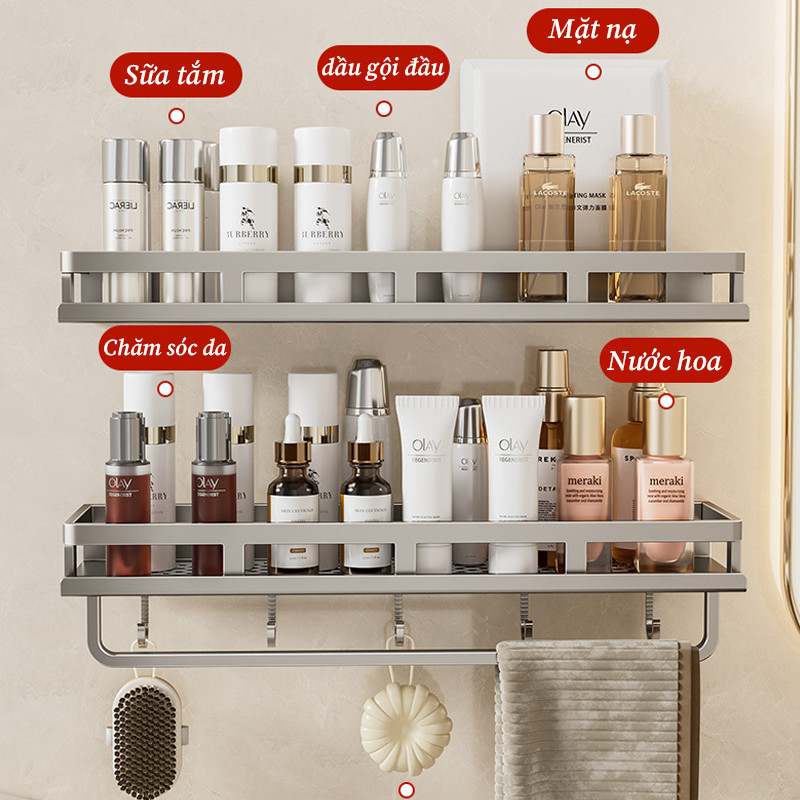 Kệ Đựng Đồ Nhà Tắm Treo Tường Không Cần Khoan, Nhôm vũ trụ dày hơn Chống Gỉ, Chịu Lực Tốt