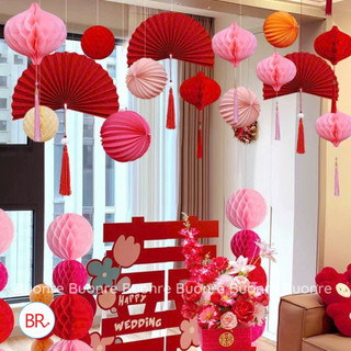 [Tết 2026] Set 3 Quạt Giấy Đỏ Kèm Tua Rua Ngọc – Decor Trang Trí Nhà Cửa, Quán Cafe, Lớp Học, Background Chụp Ảnh ANGI