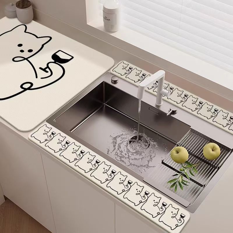 Hoạt Hình Dải Dài Rửa Bát Bồn Rửa Chén Hấp Thụ Nước Đơn Giản Thì Bàn Nhà Bếp Chống Trơn Trượt Diatom Bùn Thoát Thảm Đệm Dải Giữ Nước