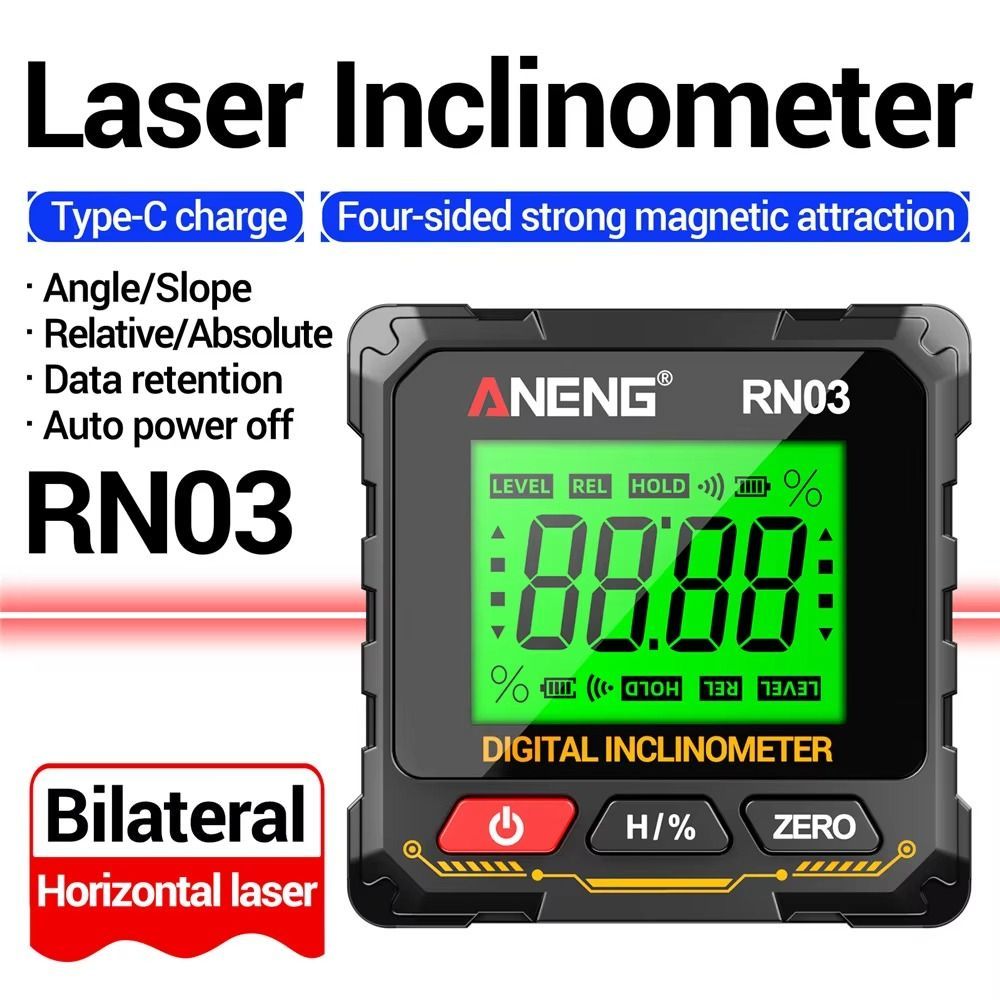 Máy đo độ nghiêng kỹ thuật số YMIFI, Máy đo độ nghiêng Laser từ tính đa chức năng, ANENG RN01 / RN02 / RN03 Màn hình LCD Đo 360 độ Máy tìm góc kỹ thuật số có độ chính xác cao Hộ gia đình