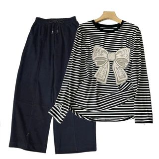 SÉT BỘ QUẦN CHUN ĐEN HÁCH DÁNG+MIX ÁO SỌC NGANG DÀI TAY CỔ TRÒN CHẤT COTTON-thuba94